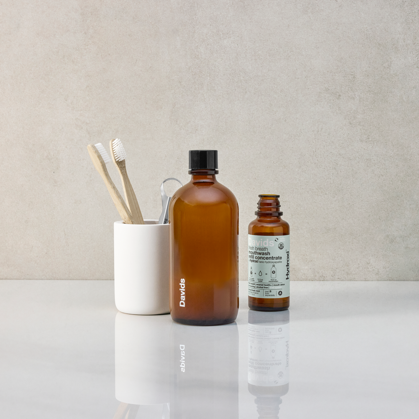 Davids Hydroxi™ fresh breath mouthwash / natural fresh mint / refill kit