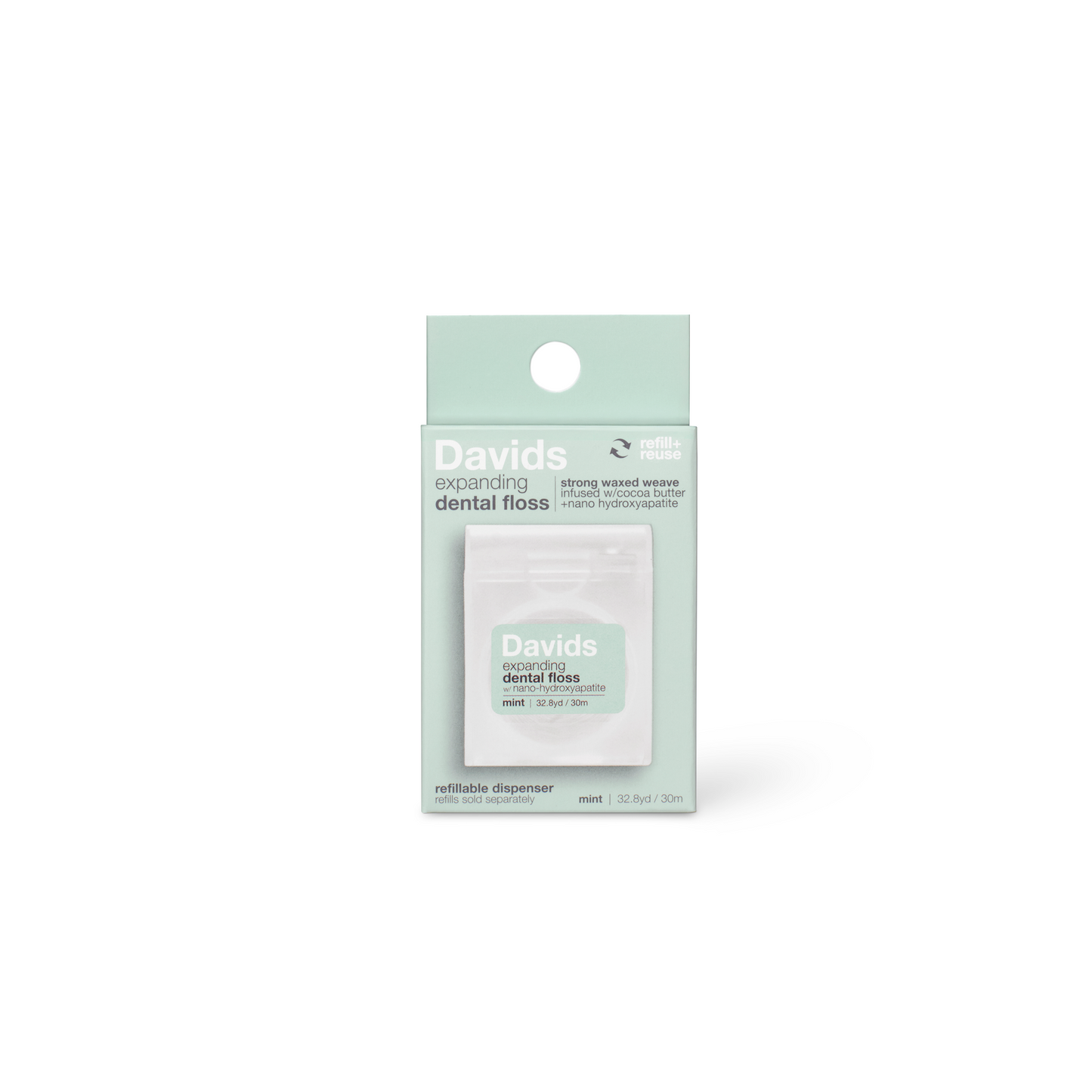 Davids Hydroxi™ expanding dental floss / refillable dispenser / mint / 30 m