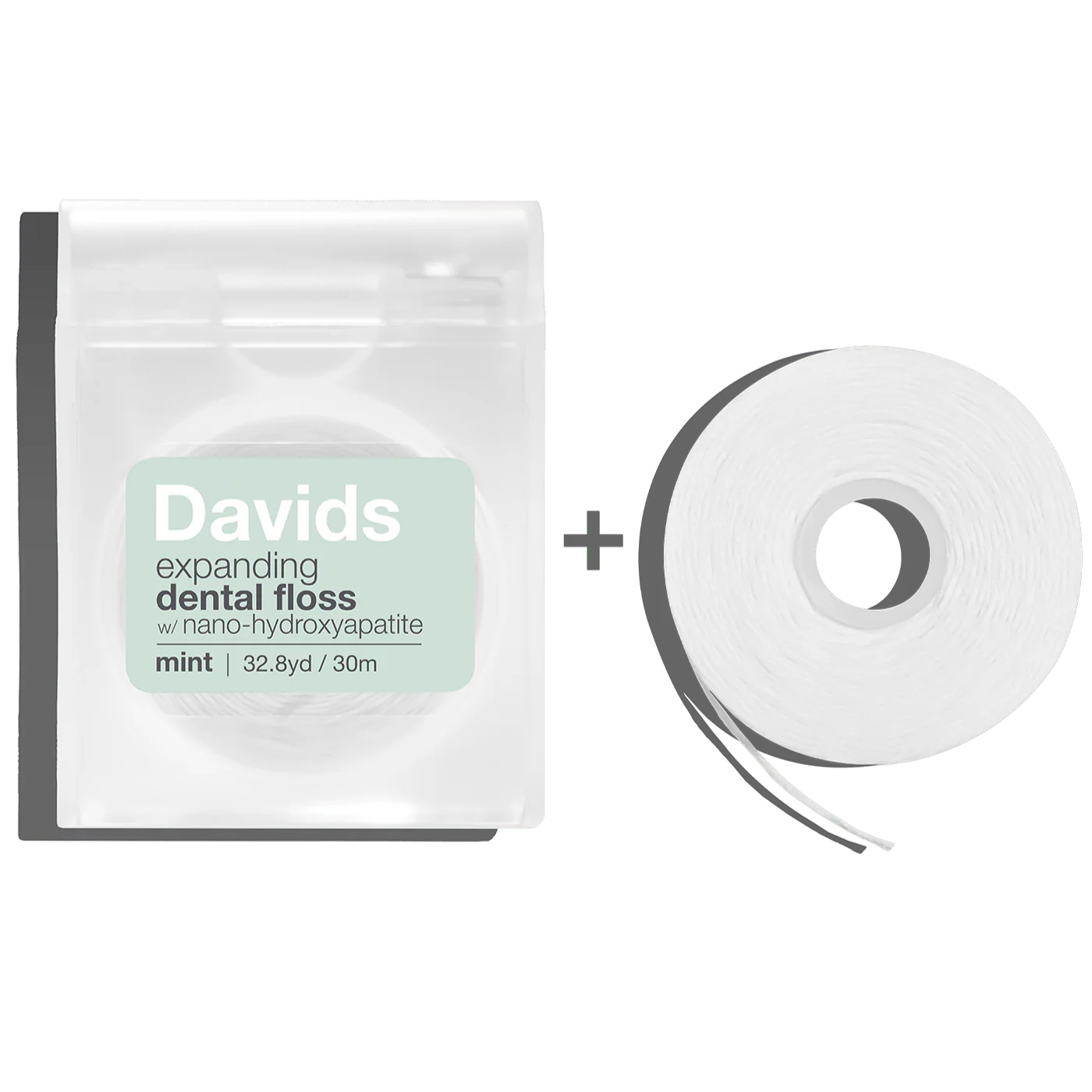 Davids besiplečiančio dantų siūlo rinkinys su daugkartiniu dozatoriumi ir papildymu, be pakuotės.